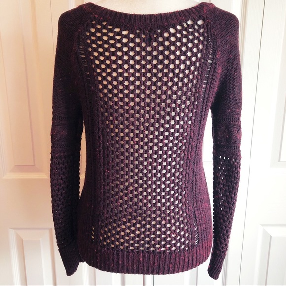 American Eagle Burgundy Open Stitch Wool Blend Sweater Small - Picture 12 of 15